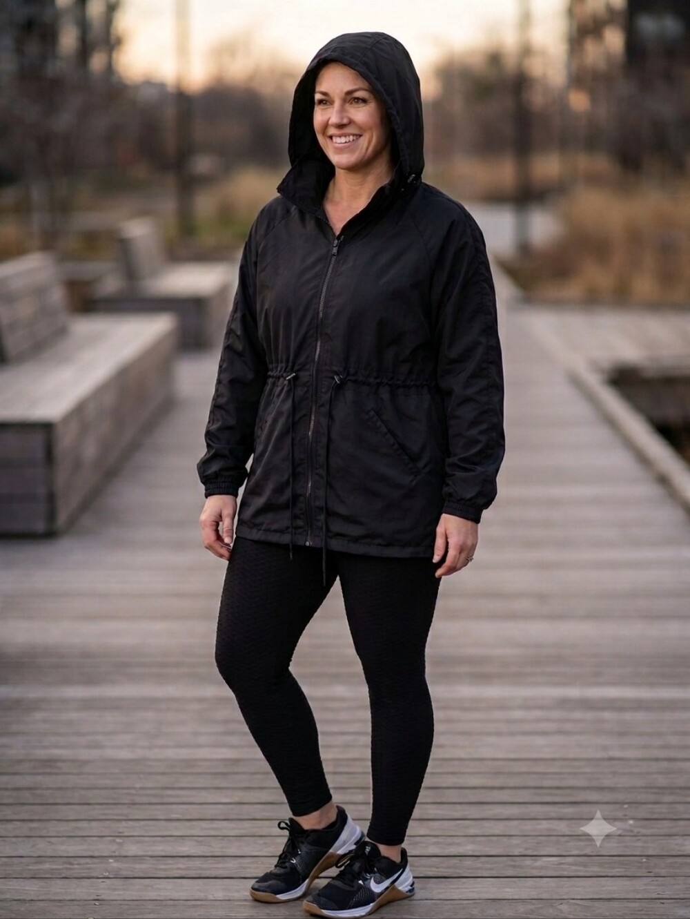 NWT Zyia Active Black Drawstring Hooded Jacket XXL #1040